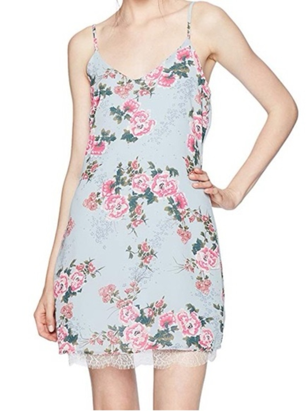 NWT Love Fire Baby Blue Floral Lace Trim Slip Dress Womens Sz Small Summer Girly